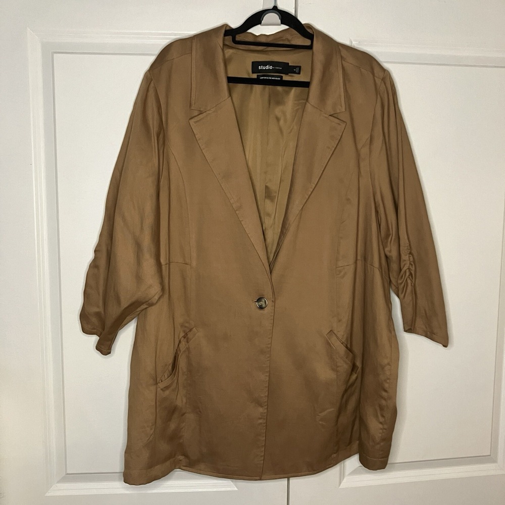 Torrid Studio Camel Brown Lyocell Linen Ruched 3/4 Sleeve Blazer Plus Size 4 4X - Picture 2 of 8